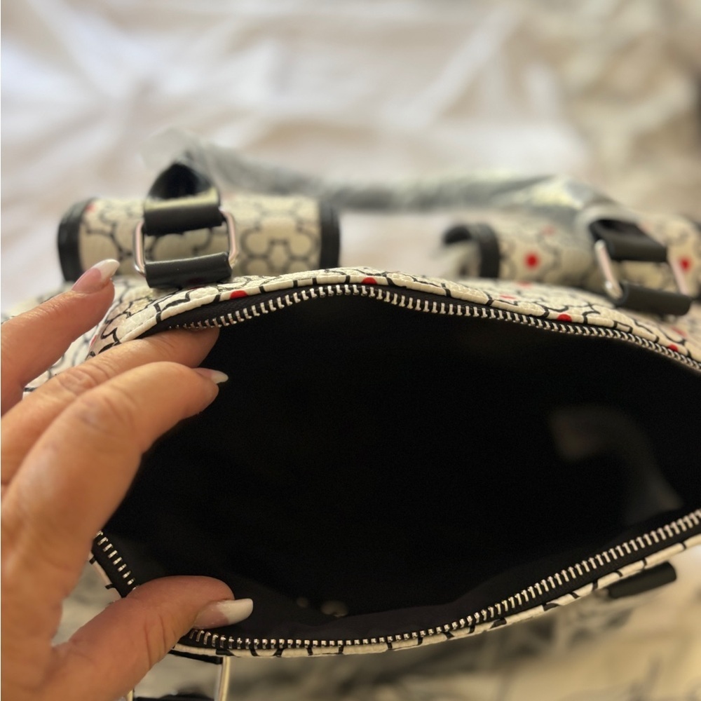 Disney Mickey Mouse Floral Icon Satchel Bag White Black Red Cargo Pockets NEW - Picture 5 of 5